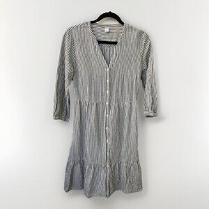 Old Navy Shirt Dress Womens M Stripe Tiered Coastal Nautical Beachy Boho Linen
